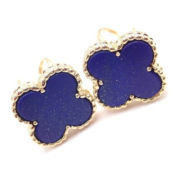 Van Cleef & Arpels 18k Yellow Gold Vintage Alhambra Blue Lapis Earrings Paper - Picture 12 of 12